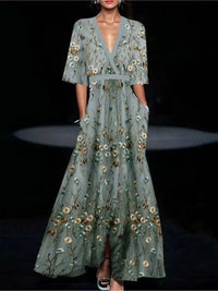 Load image into Gallery viewer, Vibe Curve: Deep V-Neck Belted Print Dress