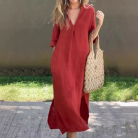 Load image into Gallery viewer, Breezy Elegance™ Summer Cotton Linen Dress – Casual V-Neck, Flowy Fit, Plus Size Comfort for Women