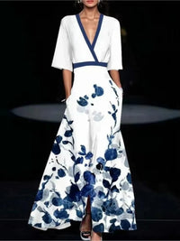 Load image into Gallery viewer, Vibe Curve: Deep V-Neck Belted Print Dress