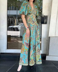 Load image into Gallery viewer, Vintage Lantern Sleeve V Neck Maxi Women Babyoung Printing Chic Party Dress, 2025 Spring Summer Ladies Casual Dresses