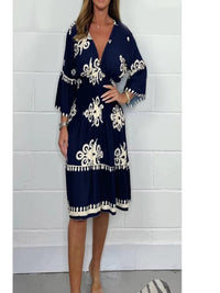 Load image into Gallery viewer, Spring Summer 3/4 Sleeve Party Midi Dresses Fashion Women V Neck Waist Tuck Printed Dress Elegant Female Casual Dress Vestidos