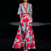 Load image into Gallery viewer, Vibe Curve: Deep V-Neck Belted Print Dress