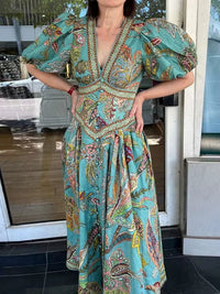 Load image into Gallery viewer, Timeless Grace: Vintage Lantern Sleeve V Neck Maxi Dress