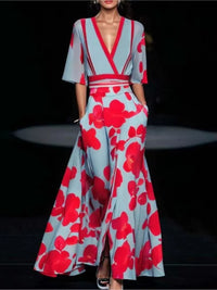 Load image into Gallery viewer, Vibe Curve: Deep V-Neck Belted Print Dress