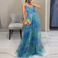 Load image into Gallery viewer, Elegant Pleated Mesh Evening Dress – Off Shoulder, Backless, High Waist Long Vacation Dress for Women