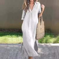 Load image into Gallery viewer, Breezy Elegance™ Summer Cotton Linen Dress – Casual V-Neck, Flowy Fit, Plus Size Comfort for Women