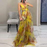 Load image into Gallery viewer, Elegant Pleated Mesh Evening Dress – Off Shoulder, Backless, High Waist Long Vacation Dress for Women