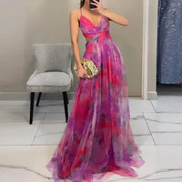 Load image into Gallery viewer, Elegant Pleated Mesh Evening Dress – Off Shoulder, Backless, High Waist Long Vacation Dress for Women
