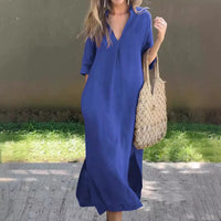 Load image into Gallery viewer, Breezy Elegance™ Summer Cotton Linen Dress – Casual V-Neck, Flowy Fit, Plus Size Comfort for Women