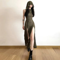Load image into Gallery viewer, Urban Muse: Solid Split-Side Midi Dress for Women