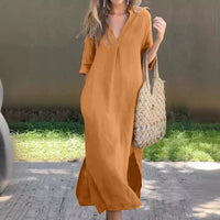 Load image into Gallery viewer, Breezy Elegance™ Summer Cotton Linen Dress – Casual V-Neck, Flowy Fit, Plus Size Comfort for Women